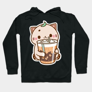 Cute Cat Drinking Bubble Tea Cartoon Boba Drawing Hoodie